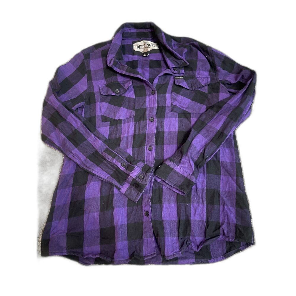 Derringer Purple and Black Rugged Button Long Sleeve Plaid Flannel Shirt 2XL